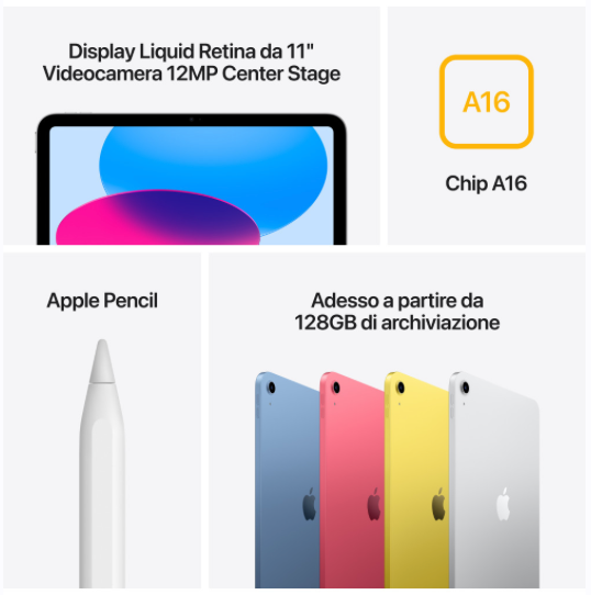 Apple iPad A16 11" Wi-Fi 128GB - Argento